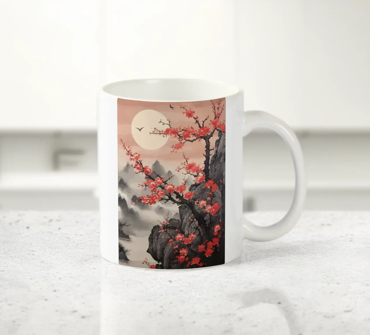 Paesaggio giapponese dipinto tazza in ceramica da Rebecca Clark Wyrick