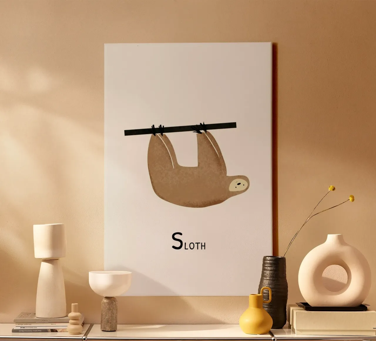 Sloth tela con Cornice a cassetta da Little Flourishes