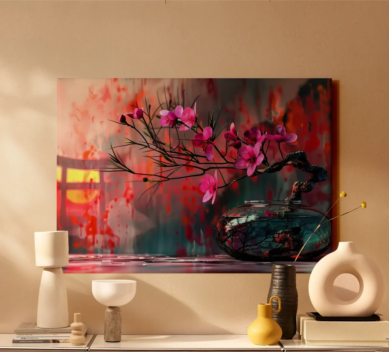 Blumenmalerei Leinwand mit Schattenfugenrahmen von Rebecca Clark Wyrick