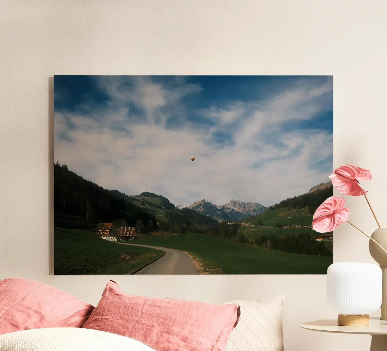Floating Above the Valley – Swiss Spring Serenity plexiglass da FujiSwiss