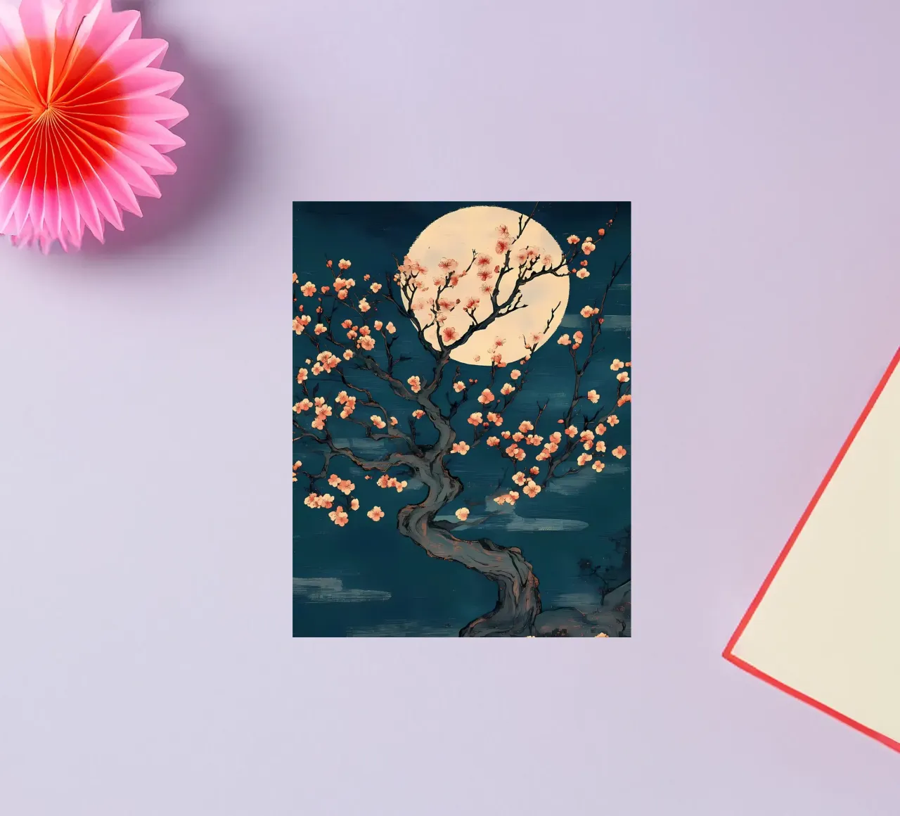 Kirschblüte und Mond Sticker von Rebecca Clark Wyrick