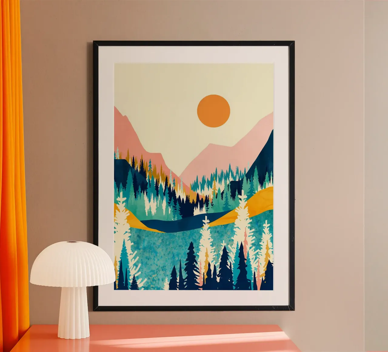 Luna d'oro paesaggio montano poster con telaio in alluminio da Albert S Jacob