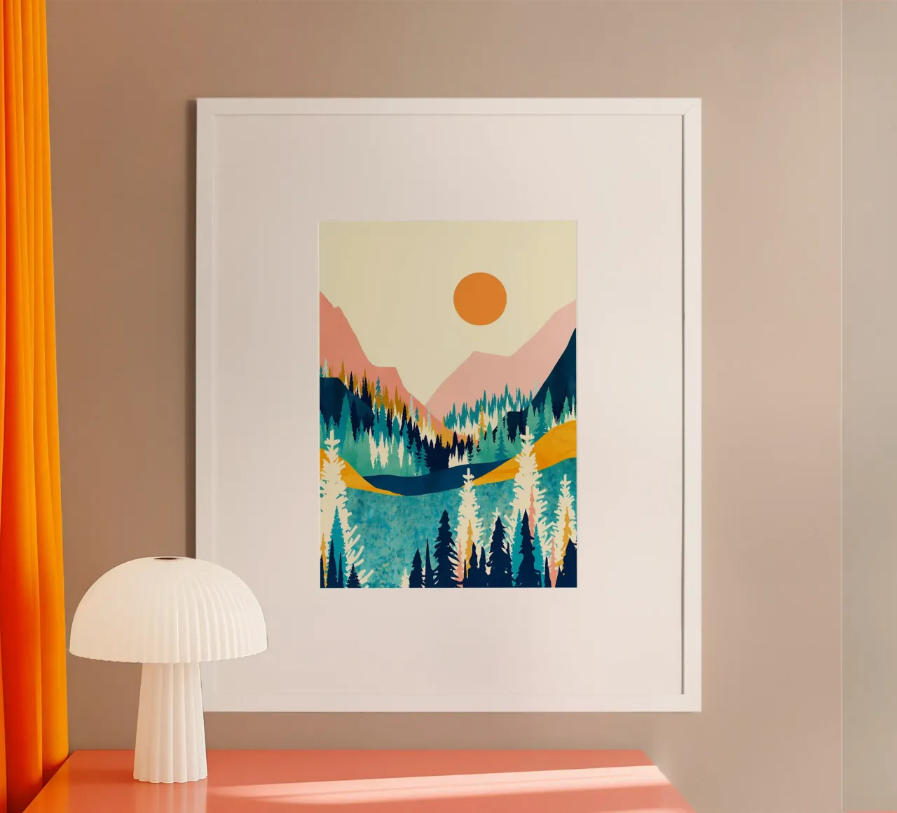 Luna d'oro paesaggio montano poster con telaio in alluminio da Albert S Jacob