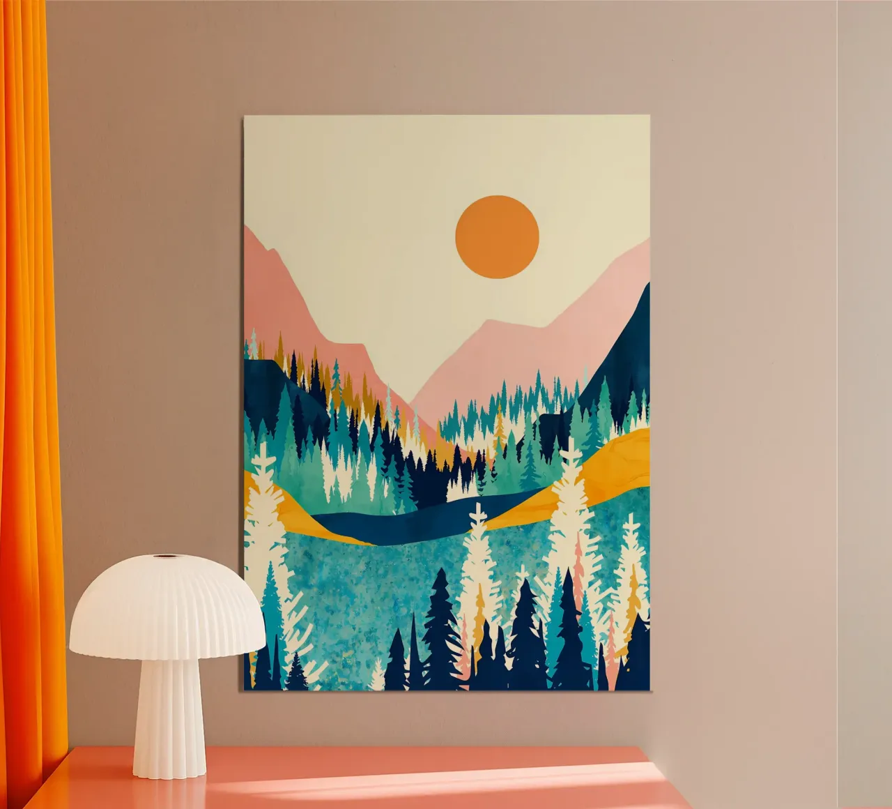 Luna d'oro paesaggio montano poster con telaio in alluminio da Albert S Jacob