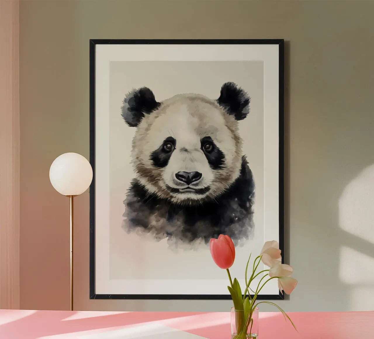 Panda Bear Acquerello d'arte poster con telaio in legno da James M Coyle