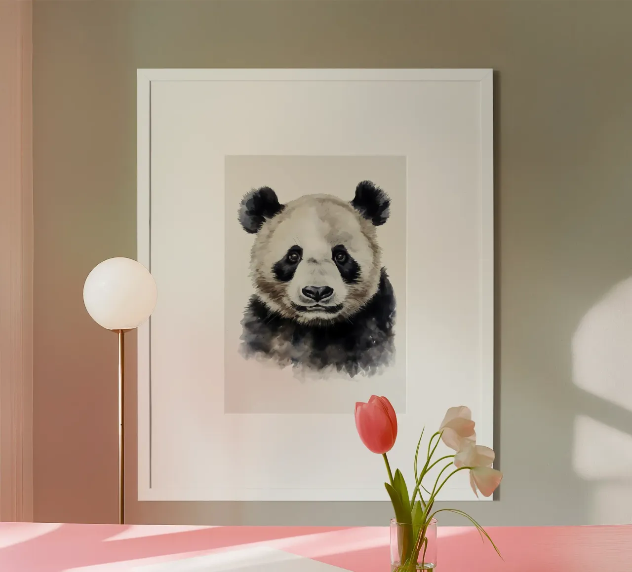 Panda Bear Acquerello d'arte poster con telaio in legno da James M Coyle