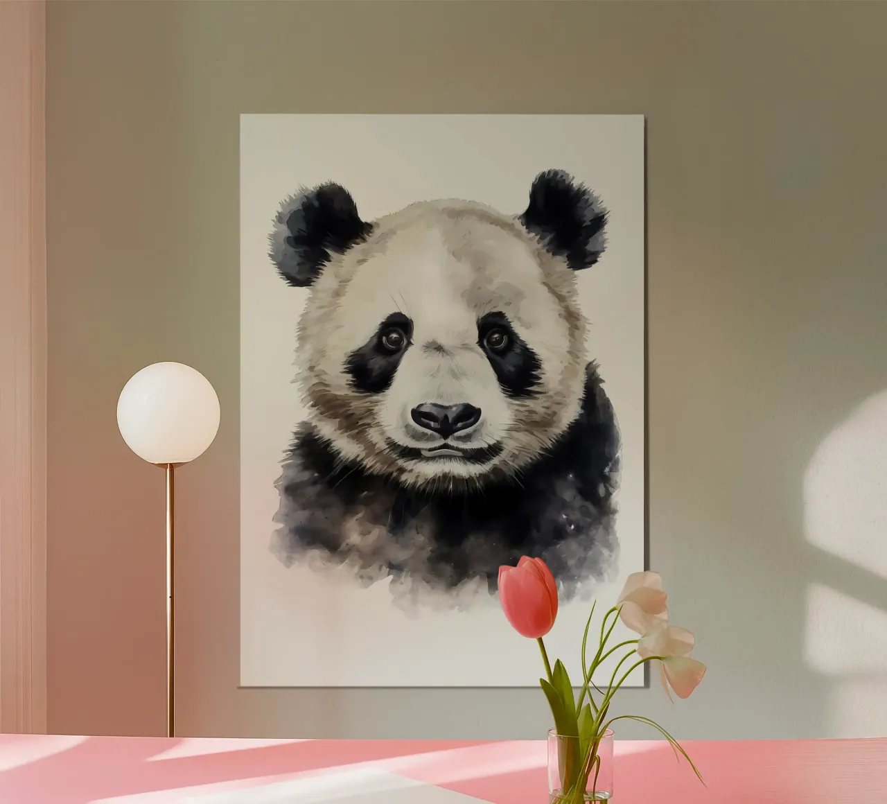 Panda Bear Acquerello d'arte poster con telaio in legno da James M Coyle