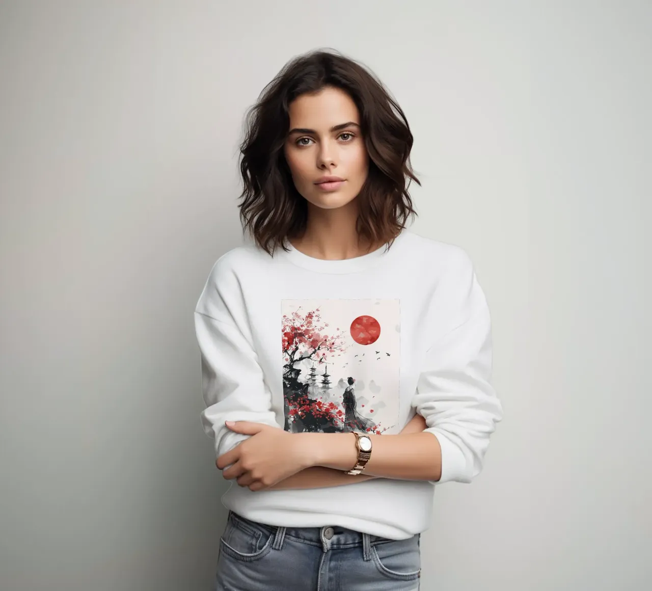 Geisha Sakura Japan sweatshirt by Rebecca Clark Wyrick