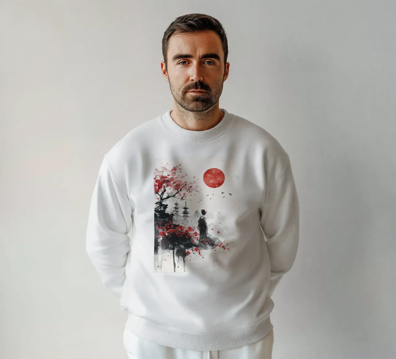 Geisha Sakura Japan sweatshirt by Rebecca Clark Wyrick