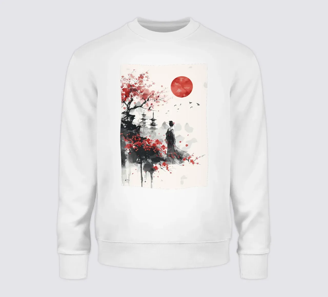 Geisha Sakura Japan sweatshirt by Rebecca Clark Wyrick
