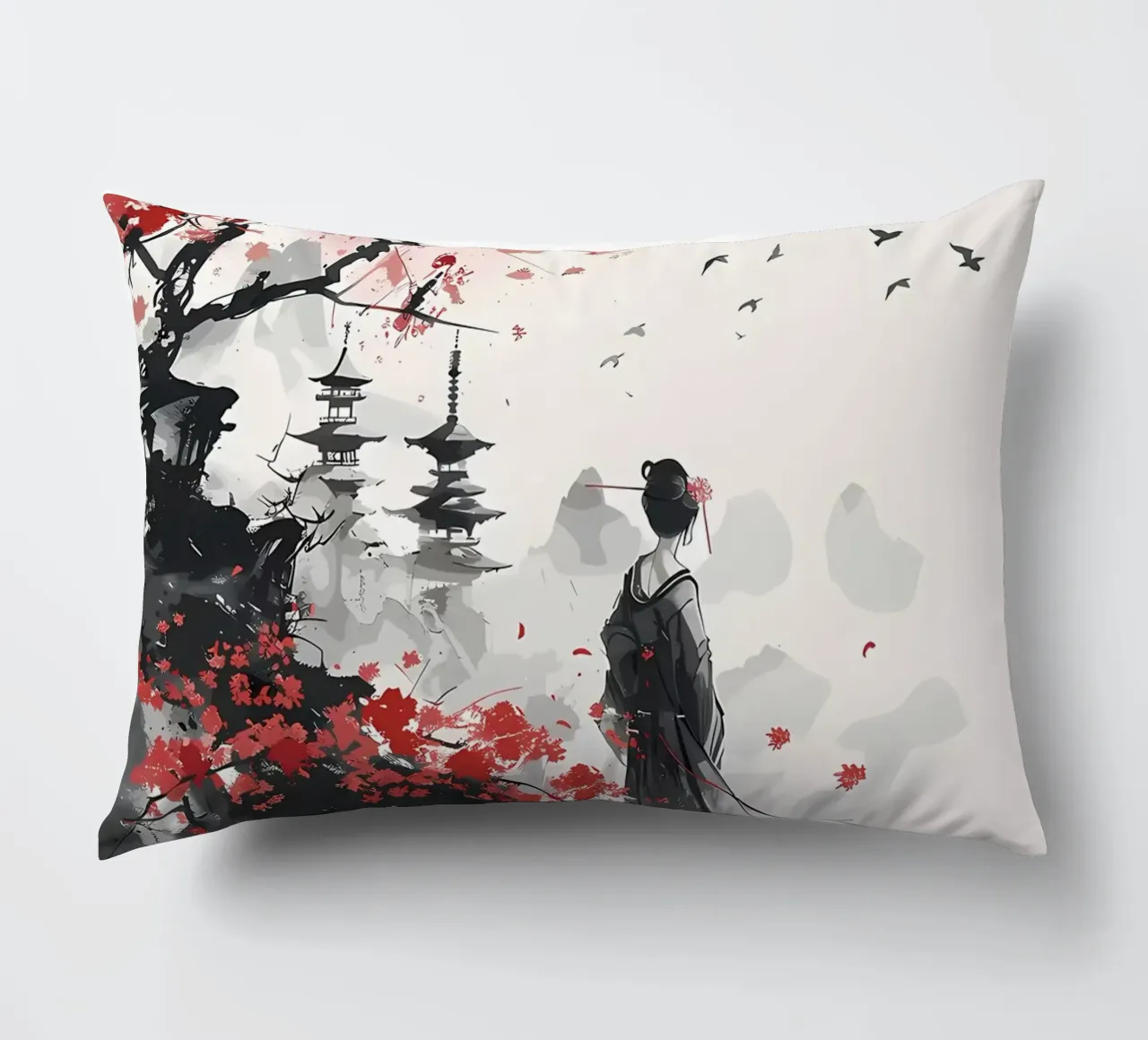 Geisha Sakura Giappone cuscino da Rebecca Clark Wyrick