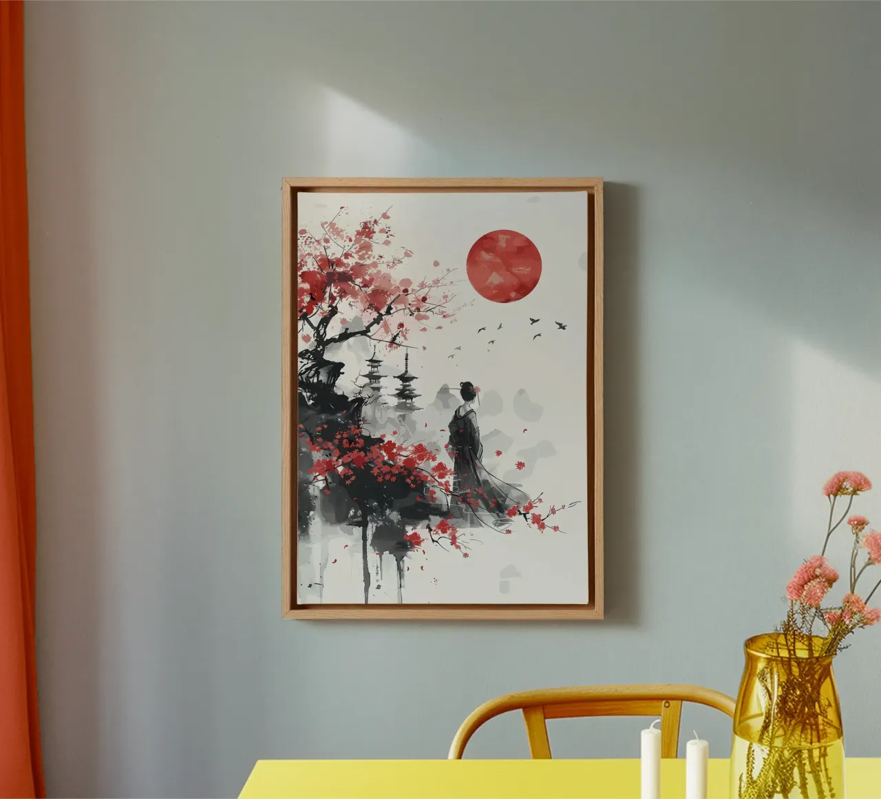 Geisha Sakura Giappone tela con Cornice a cassetta da Rebecca Clark Wyrick
