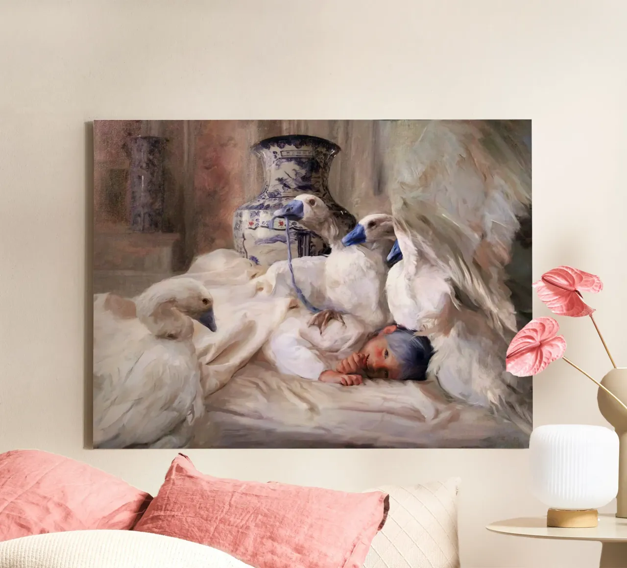 Guillermo Lorca De zwanenmeisjes canvas met Baklijst van Birgitart