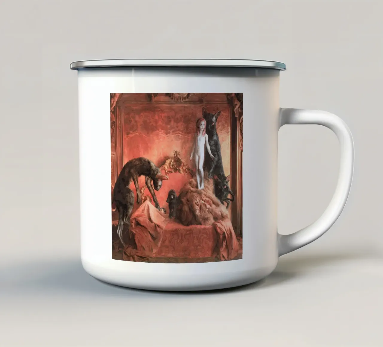 Guillermo Lorca Le ragazze e i gatti tazza in smalto da Birgitart