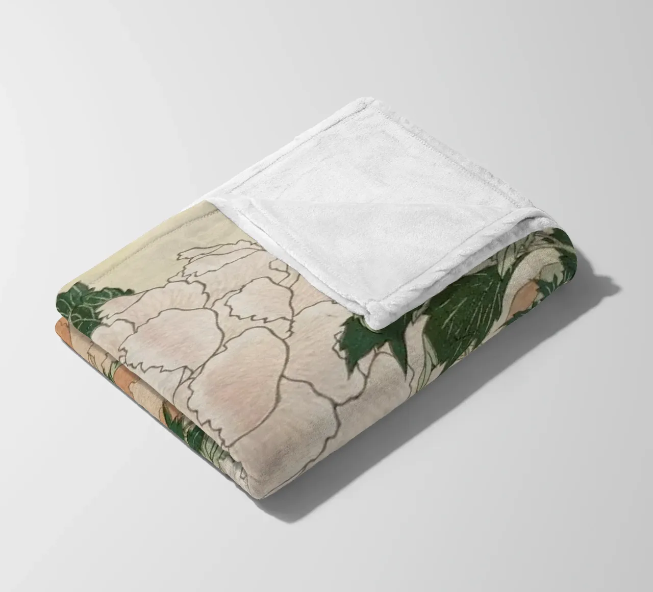 Hokusai - Pink and Red Peonies Blown to the Left in a Breeze and a Butterfly coperta in pile da ARTOTHEK