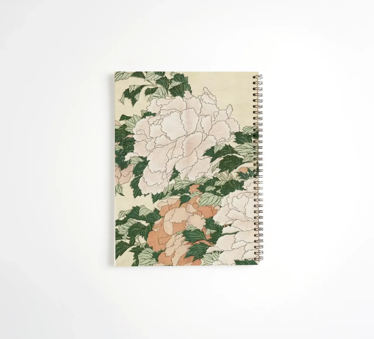 Hokusai - Pink and Red Peonies Blown to the Left in a Breeze and a Butterfly spiral notebook by ARTOTHEK