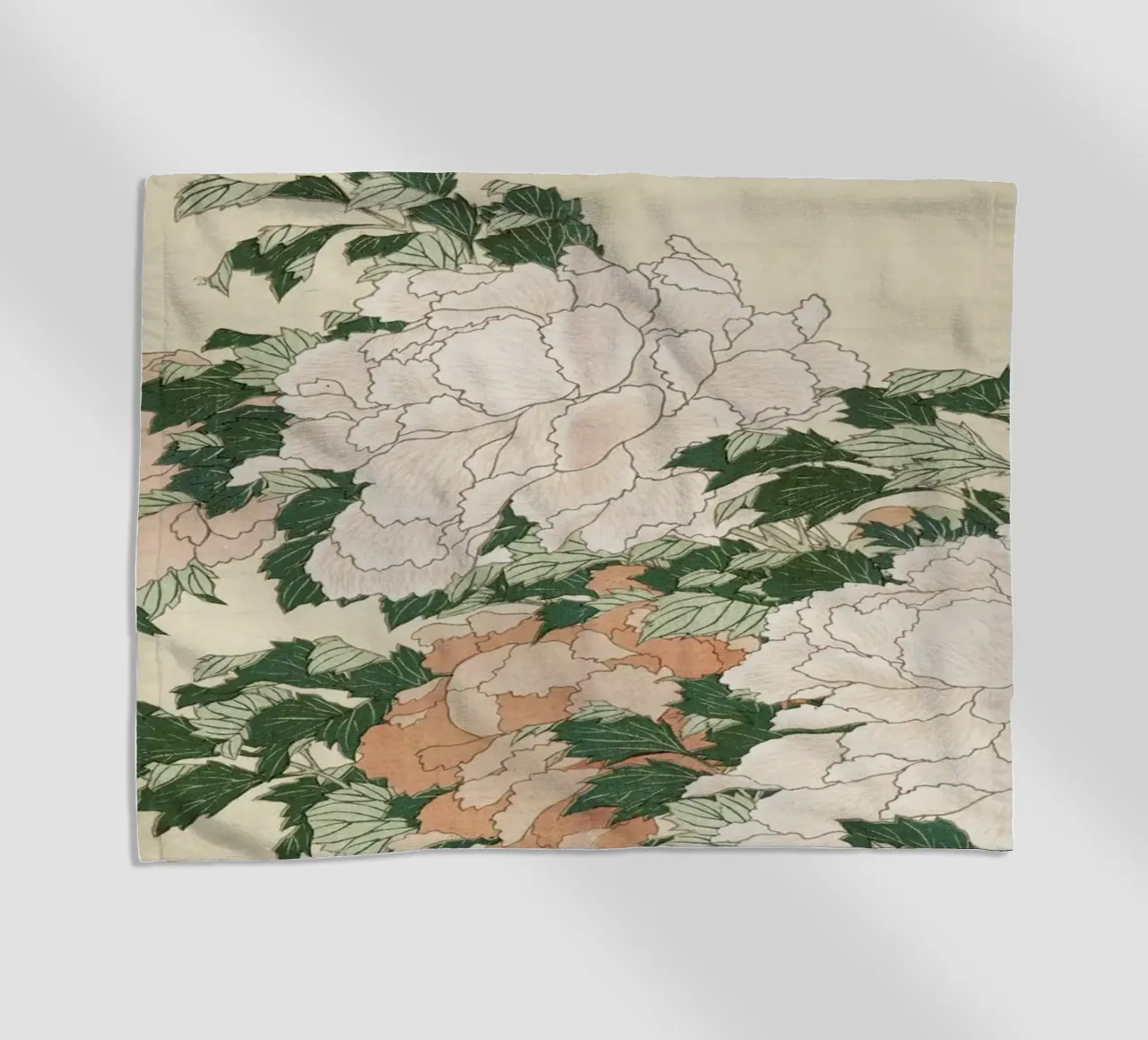 Hokusai - Pink and Red Peonies Blown to the Left in a Breeze and a Butterfly telo mare da ARTOTHEK