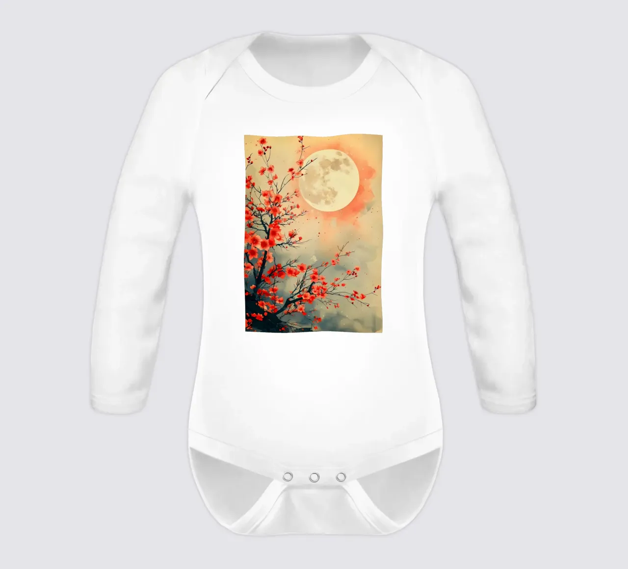 luna di ciliegio in fiore in Giappone body neonato maniche lunghe da Rebecca Clark Wyrick