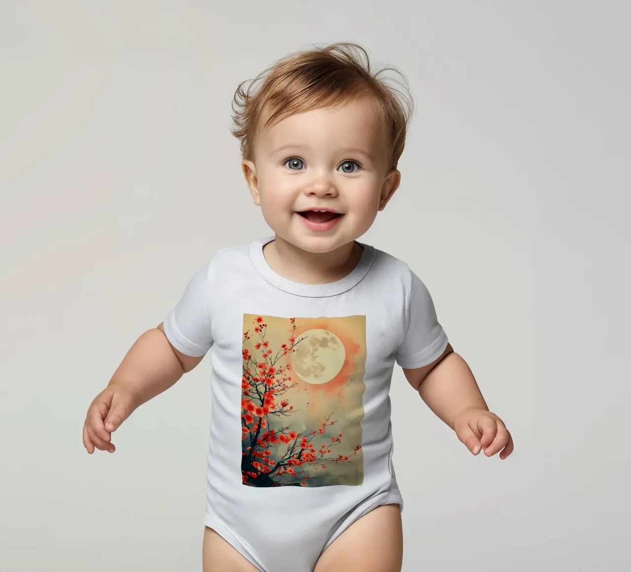 luna di ciliegio in fiore in Giappone body neonato maniche corte da Rebecca Clark Wyrick