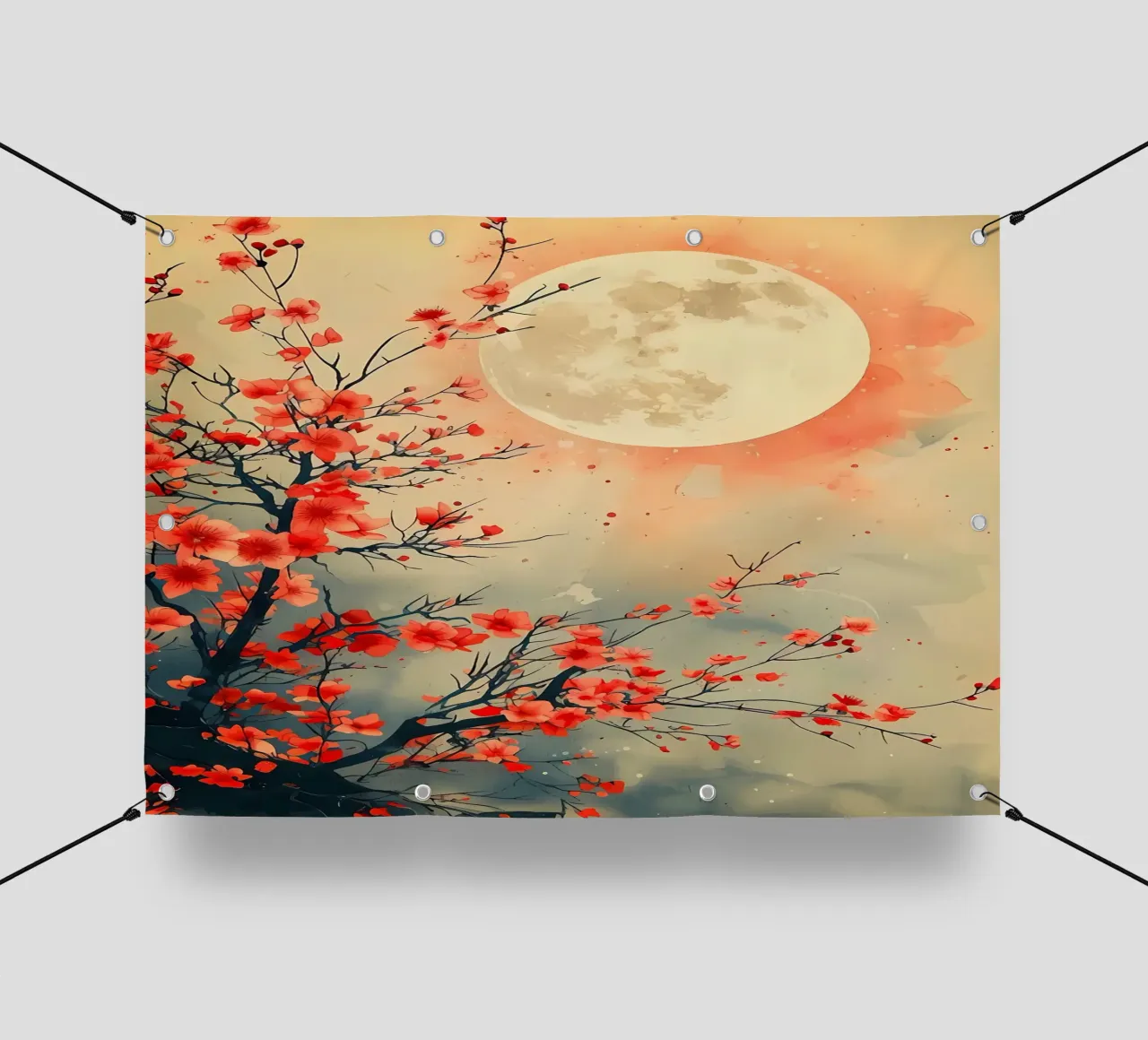 luna di ciliegio in fiore in Giappone telo in pvc da Rebecca Clark Wyrick