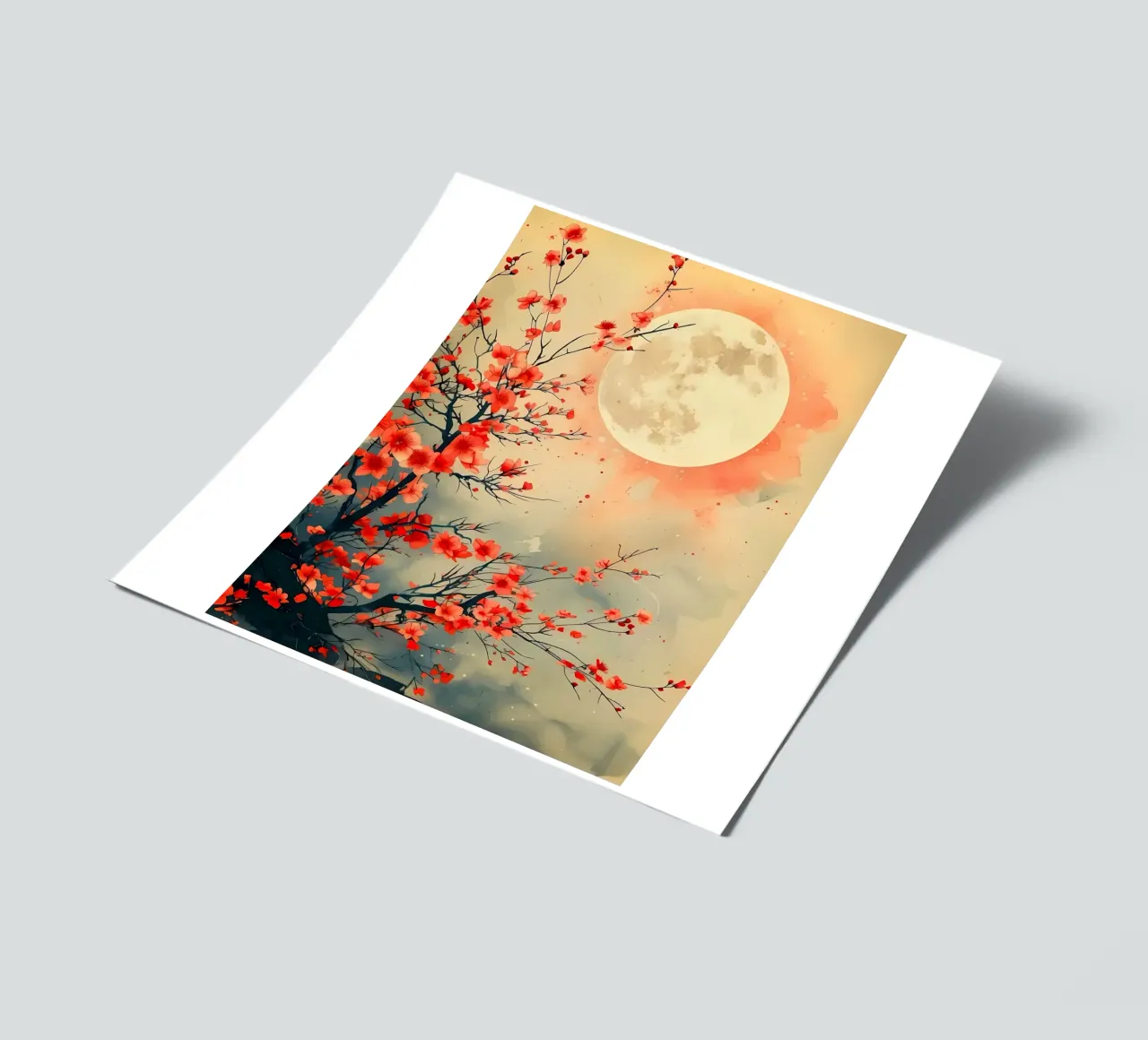 luna di ciliegio in fiore in Giappone foglio adesivo da Rebecca Clark Wyrick