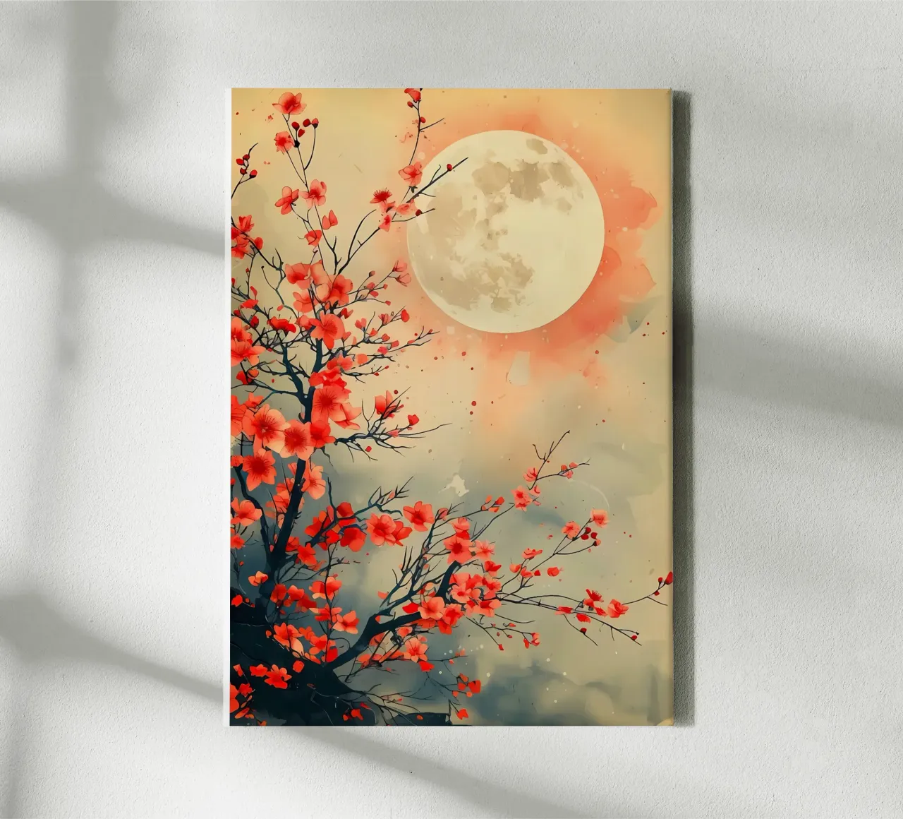 luna di ciliegio in fiore in Giappone tela da Rebecca Clark Wyrick