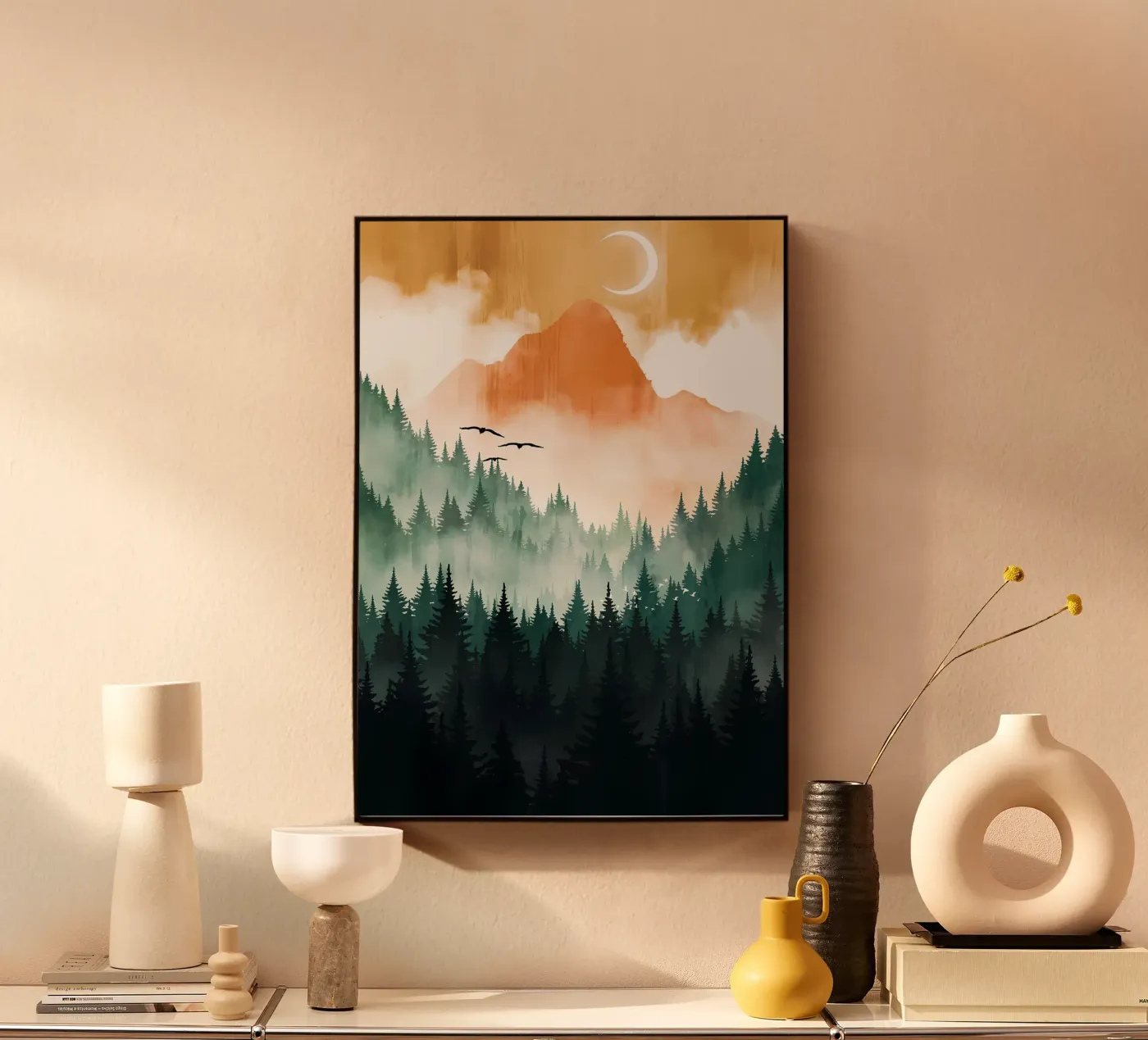 Mountain Sunset acryl van Albert S Jacob