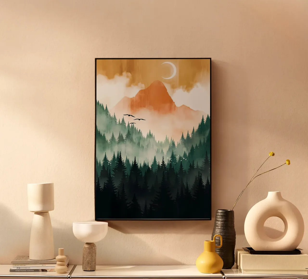 Berg Zonsondergang acryl van Albert S Jacob