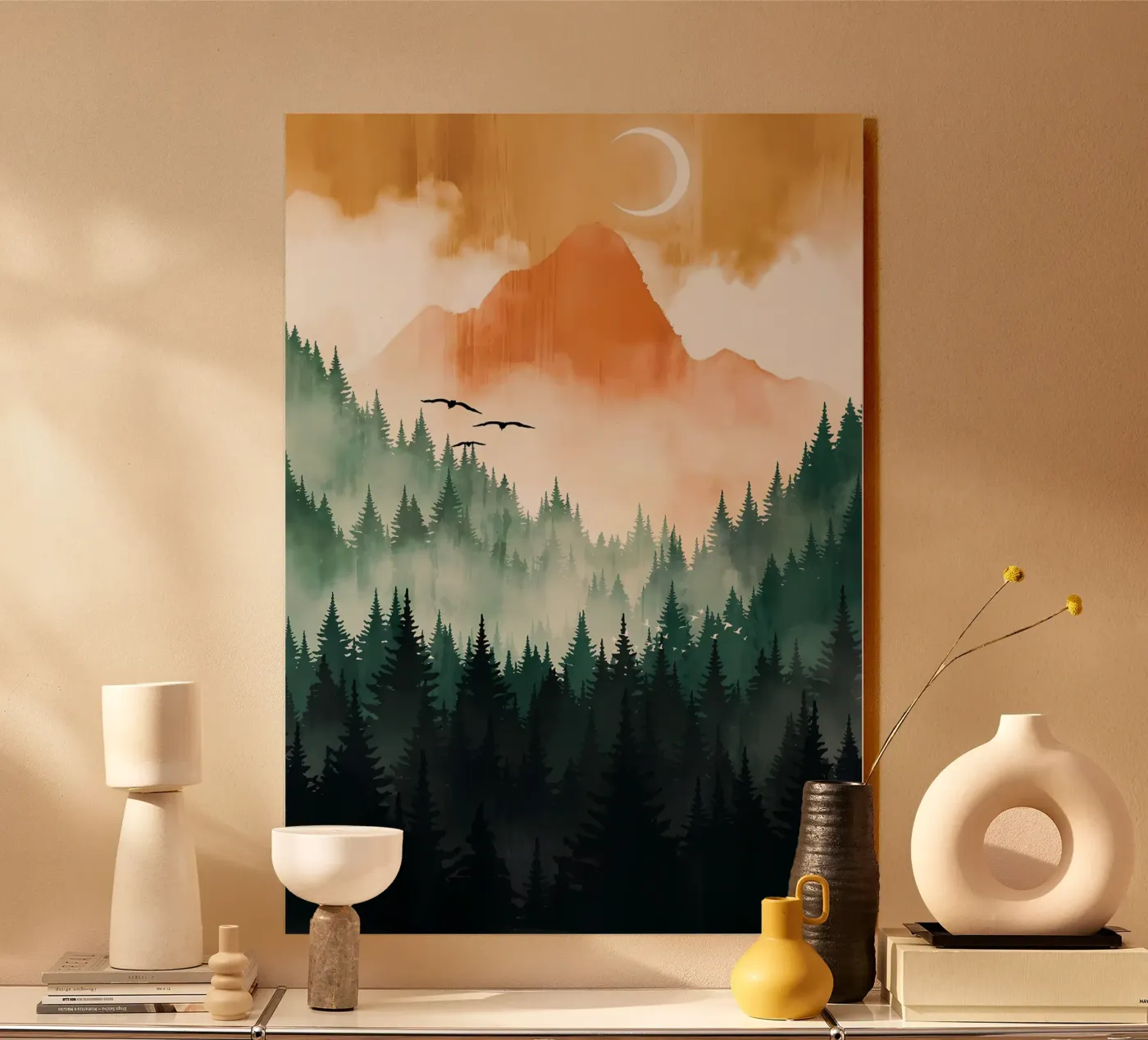 Mountain Sunset acryl van Albert S Jacob