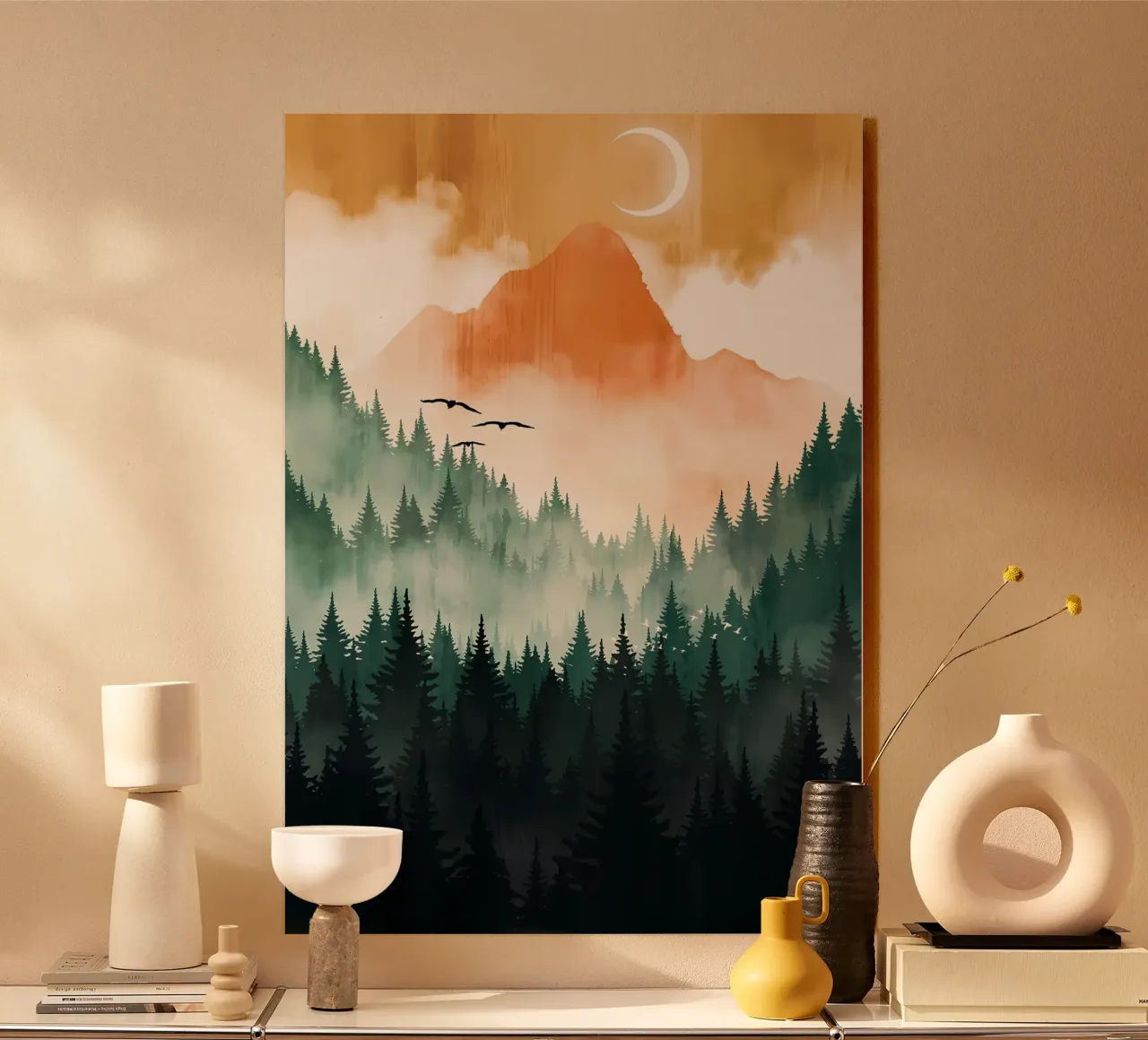 Berg Zonsondergang acryl van Albert S Jacob