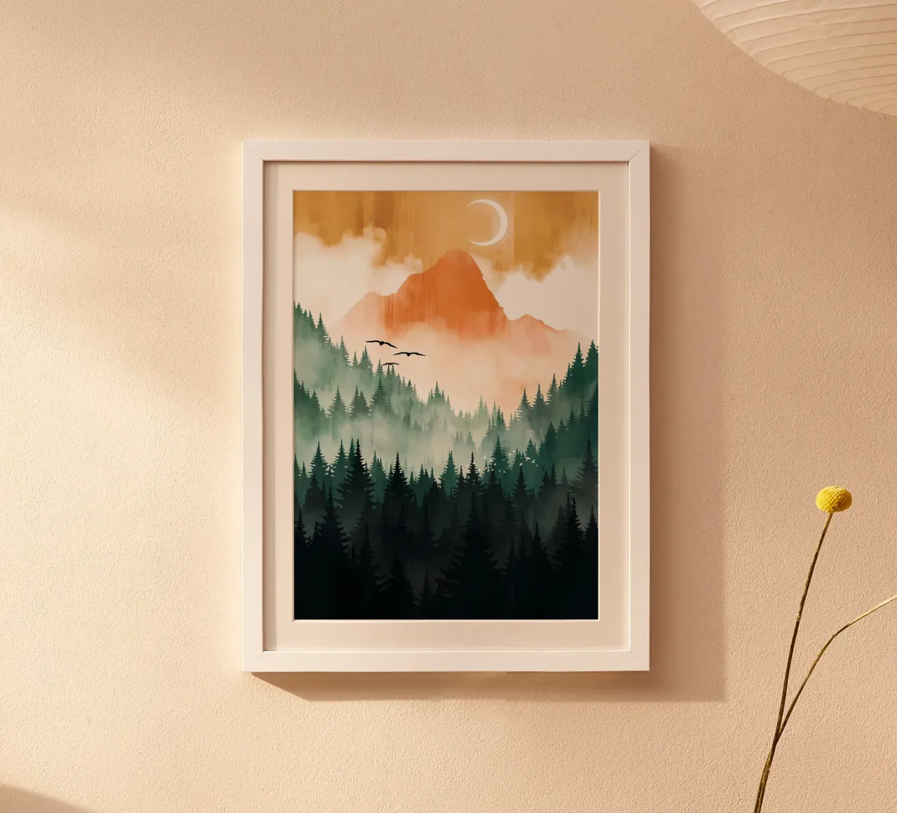 Tramonto in montagna poster con telaio in alluminio da Albert S Jacob