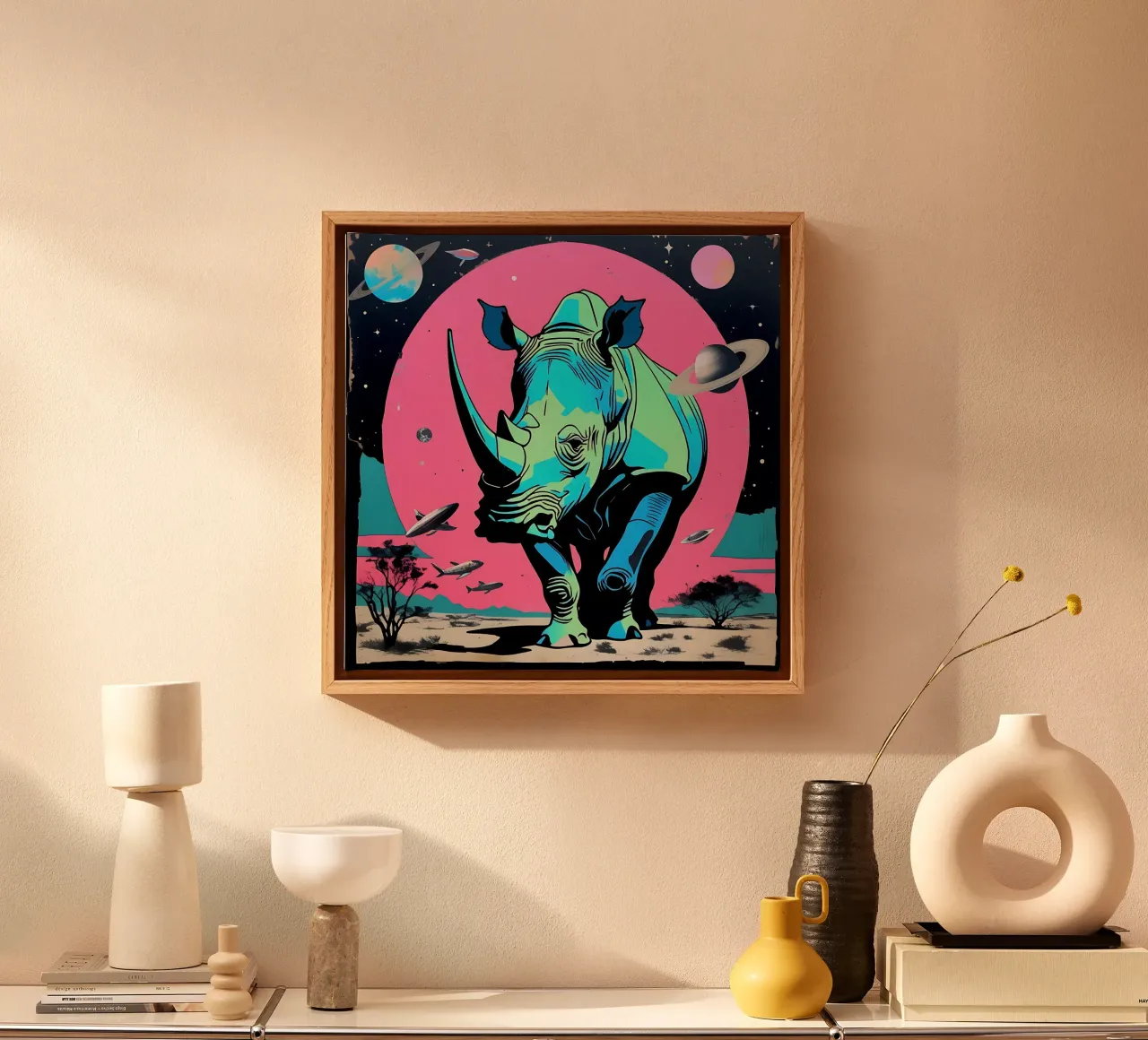 Nashorn_Stil_D_1 canvas met Baklijst van Tierisch bunt by LK