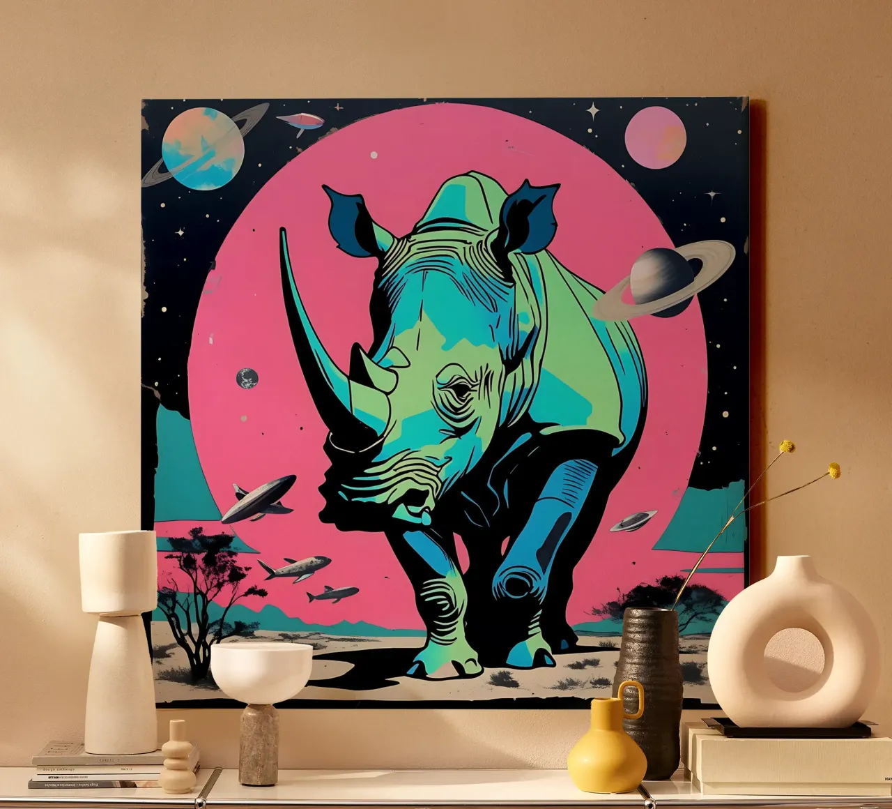 Nashorn_Stil_D_1 canvas met Baklijst van Tierisch bunt by LK