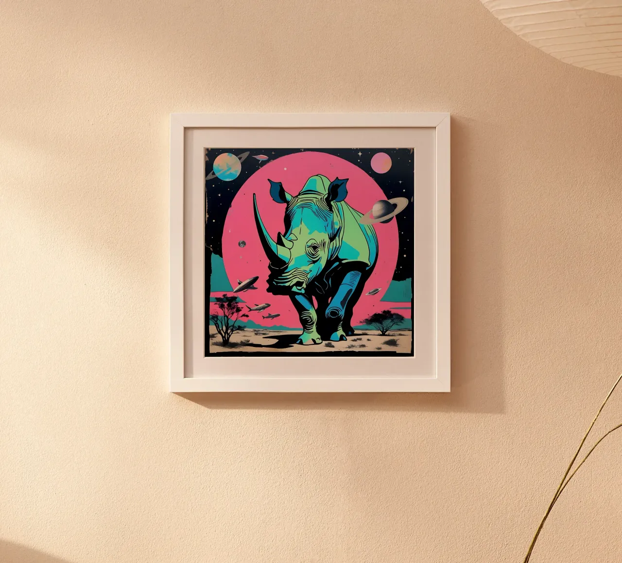 Nashorn_Stil_D_1 poster con telaio in plastica da Tierisch bunt by LK