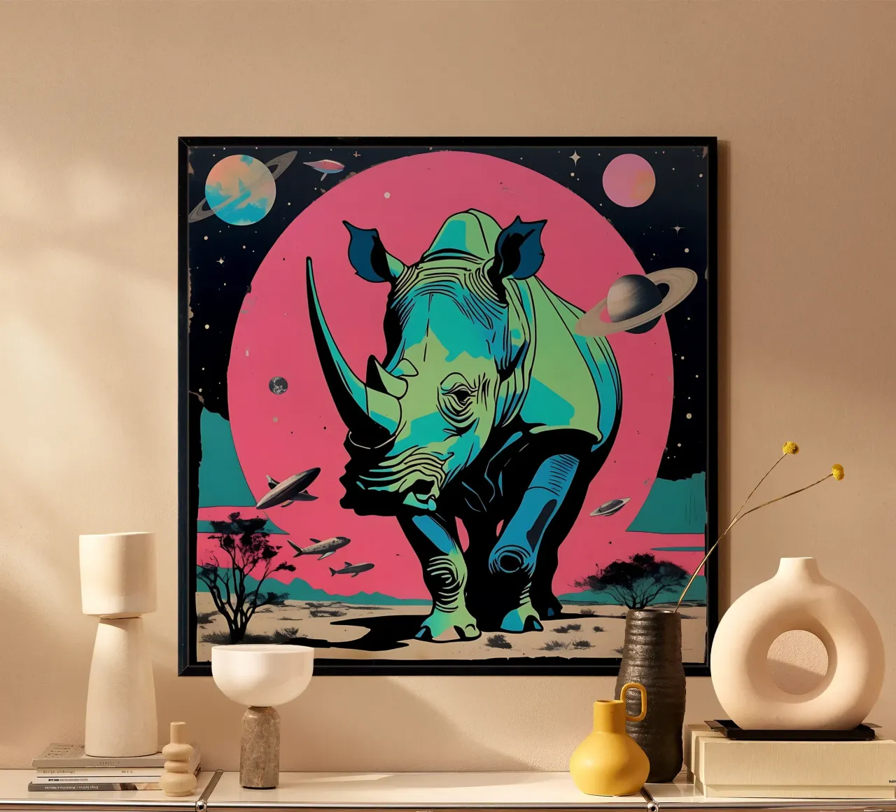 Nashorn_Stil_D_1 poster con telaio in plastica da Tierisch bunt by LK