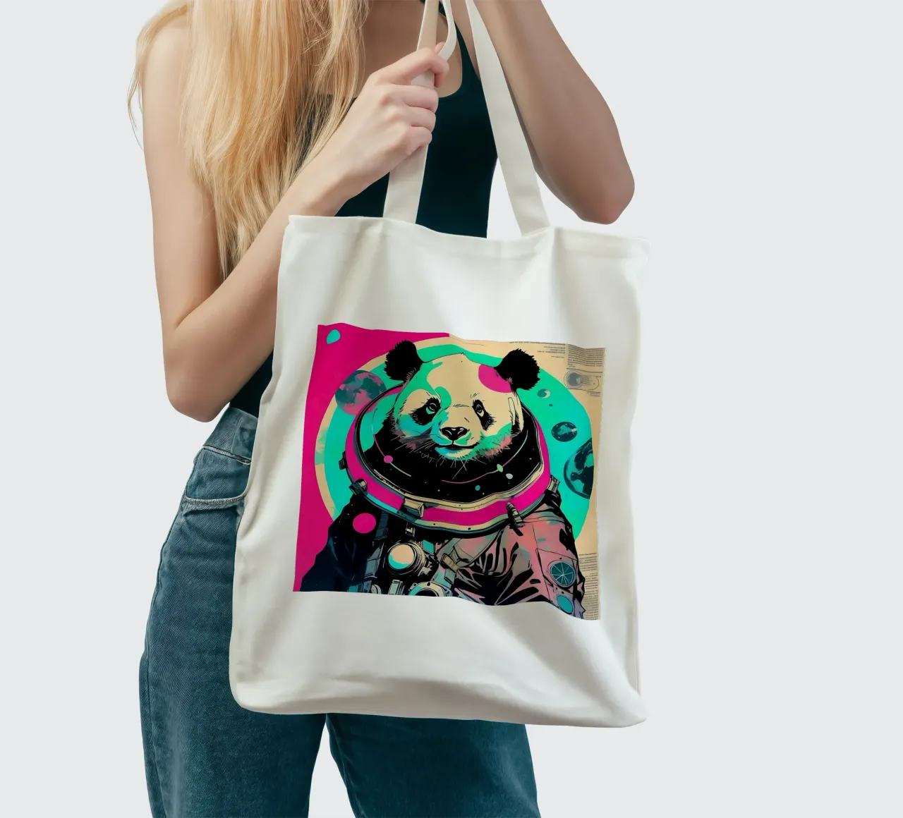 Panda_Style_D_1 borsa in juta da Tierisch bunt by LK