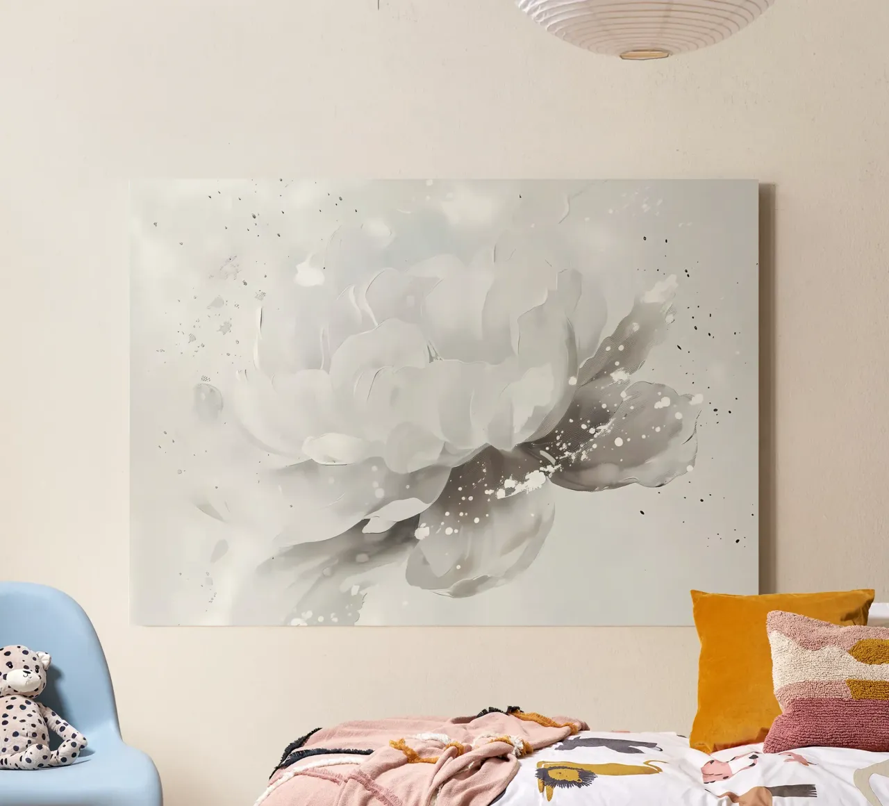 Witte bloem abstract schilderij canvas met Baklijst van Rebecca Clark Wyrick