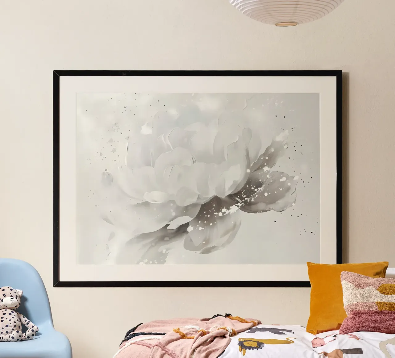 Witte bloem abstract schilderij poster van Rebecca Clark Wyrick