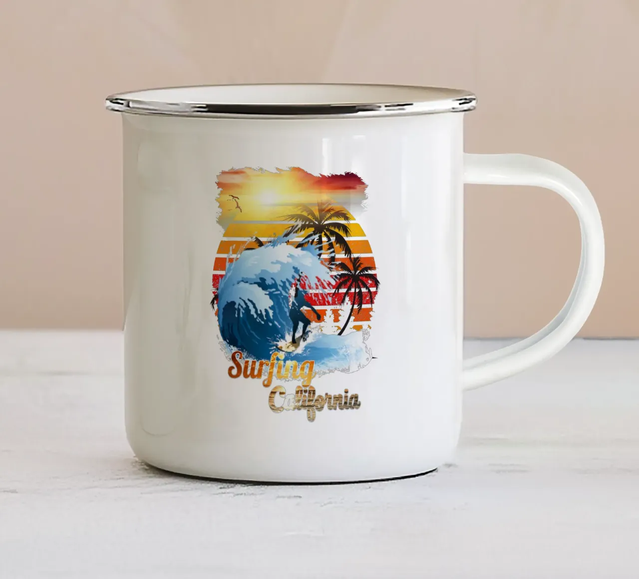 Surf Life Oval y - Summer Sun Vibes 3 tazza in smalto da surfer28