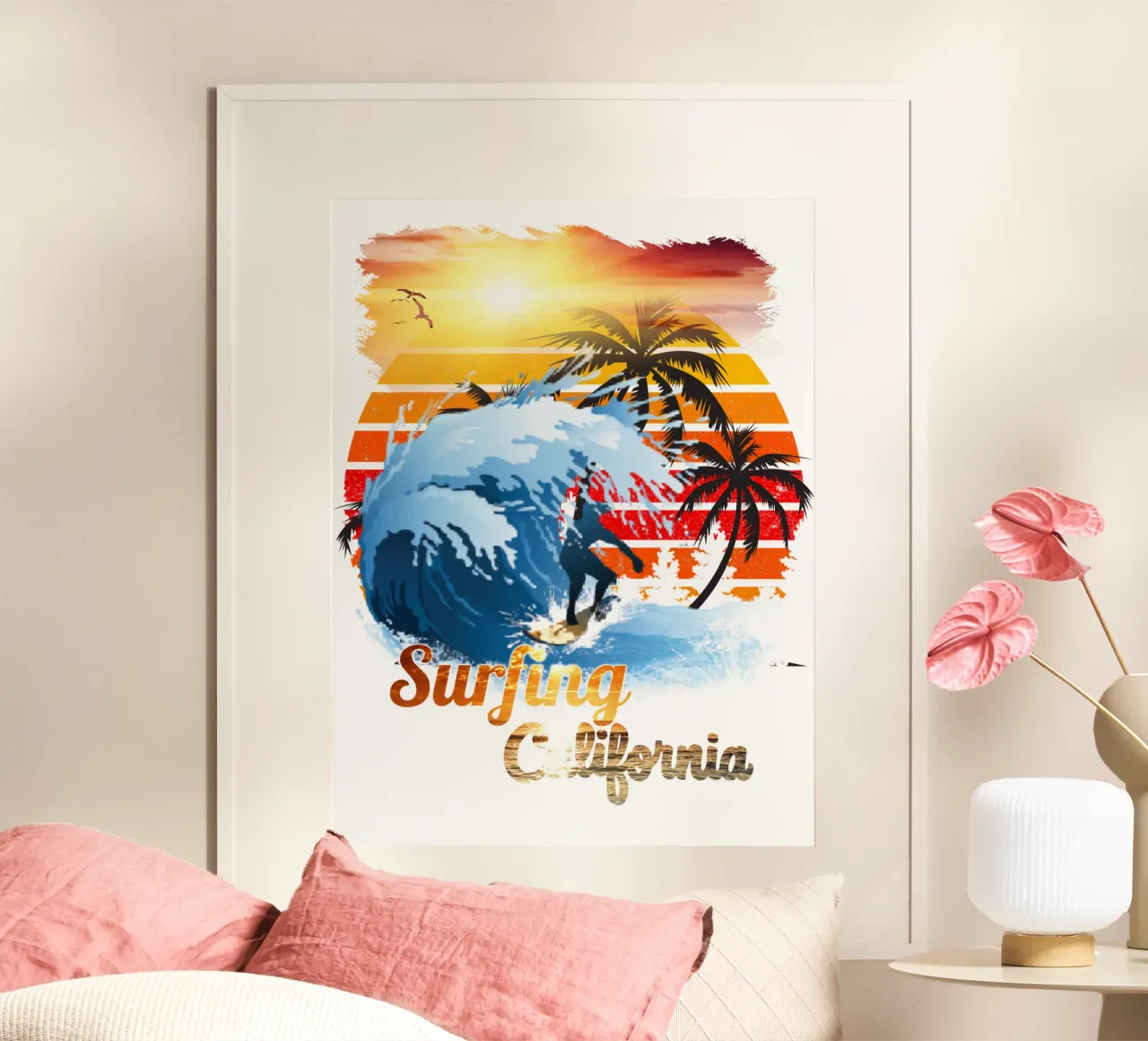 Surf Life Oval y - Summer Sun Vibes 3 poster con telaio in alluminio da surfer28