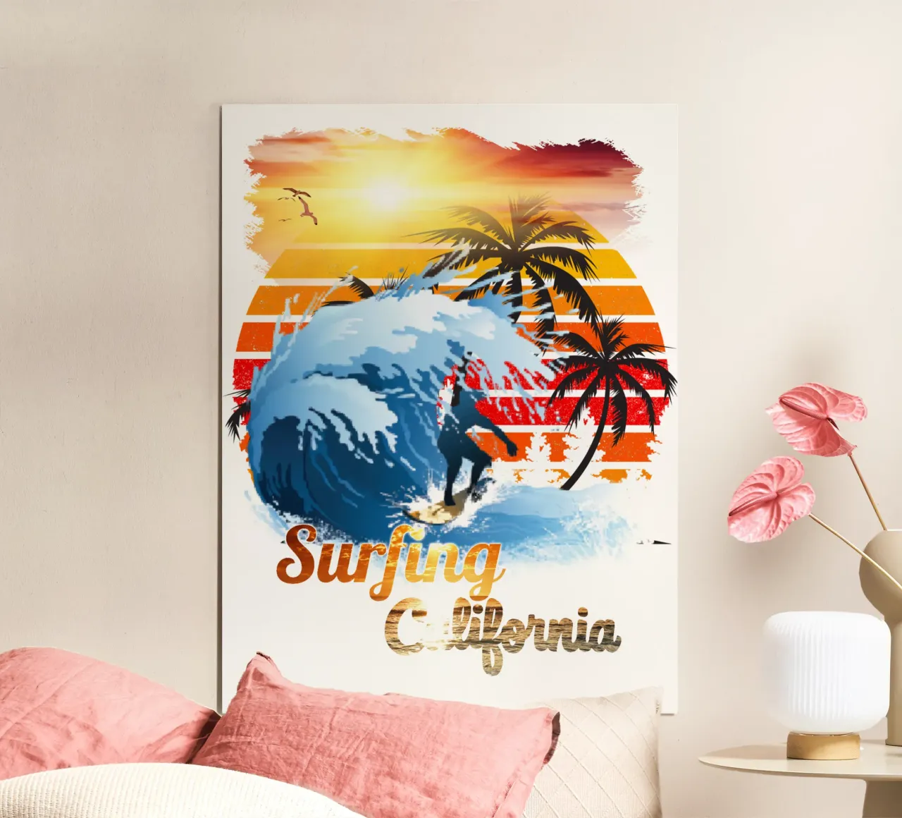 Surf Life Oval y - Summer Sun Vibes 3 poster con telaio in alluminio da surfer28