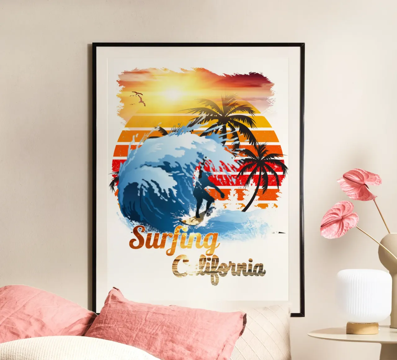 Surf Life Oval y - Summer Sun Vibes 3 poster con telaio in alluminio da surfer28