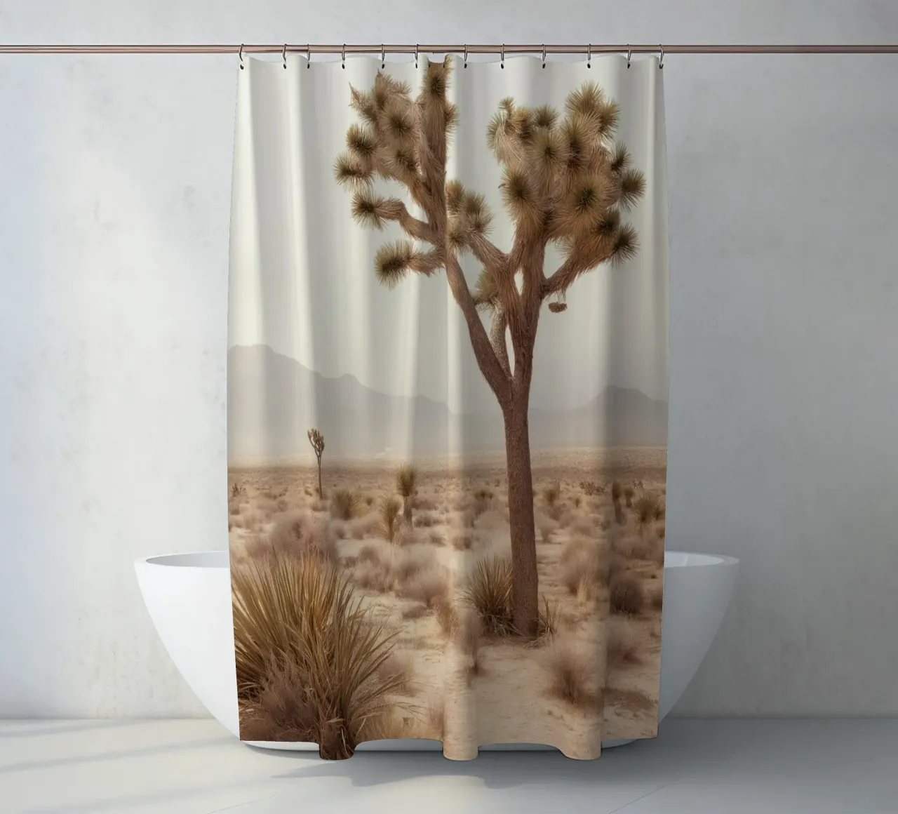 Paesaggio del deserto di Joshua Tree tenda da doccia da Indigo Tides Art