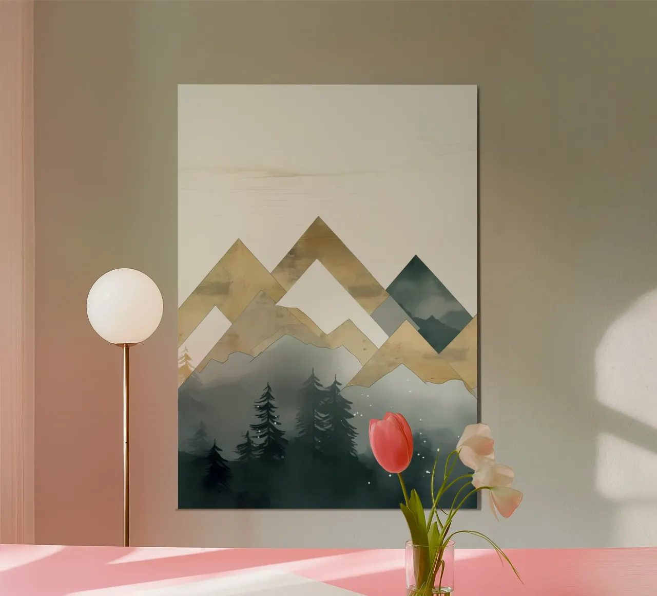 Strati di montagna sorgere del sole poster con telaio in legno da Albert S Jacob