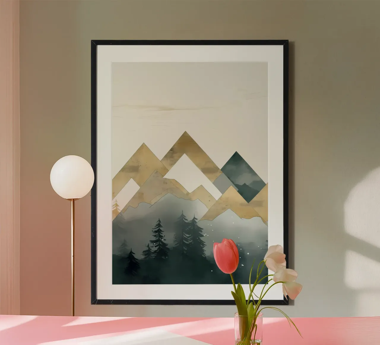 Strati di montagna sorgere del sole poster con telaio in legno da Albert S Jacob