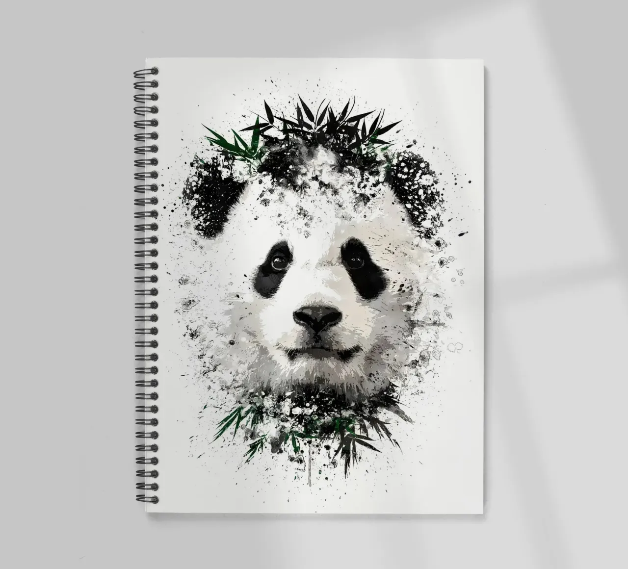 Panda with green bamboo spiral notebook by James M Coyle