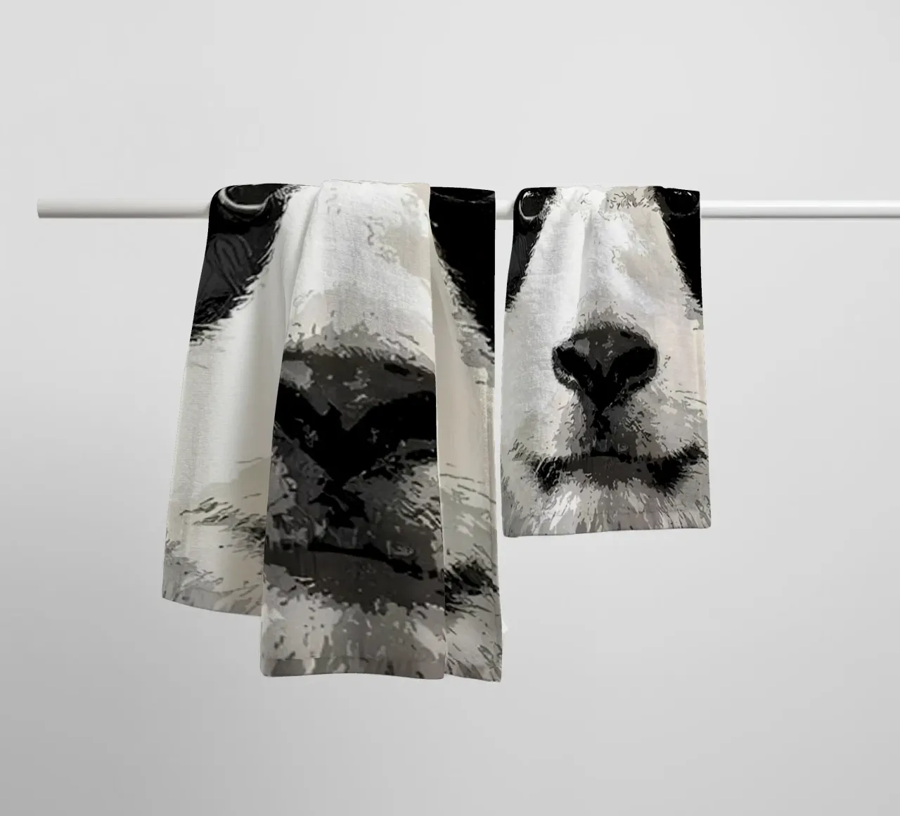 Panda with green bamboo towel by James M Coyle
