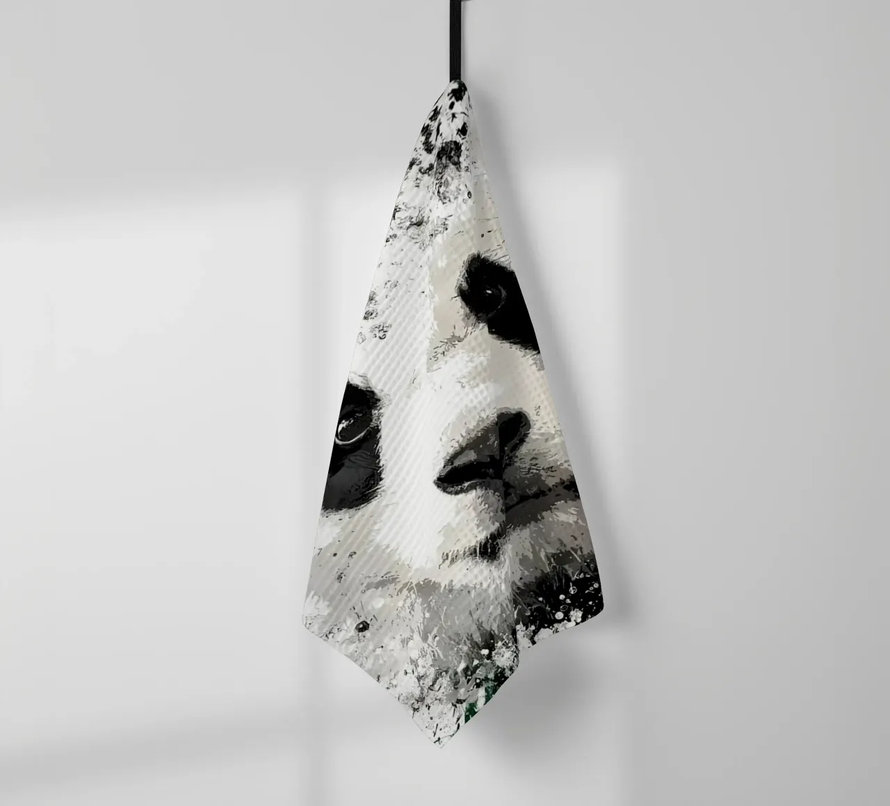 Panda with green bamboo tea towel by James M Coyle