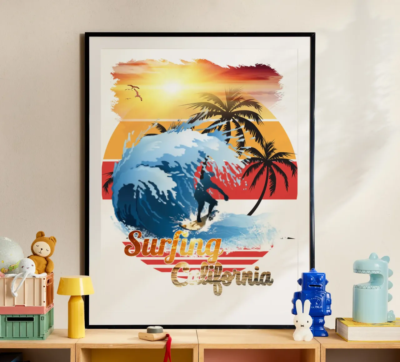 Surf Life Oval y - Summer Sun Vibes 2 poster con telaio in plastica da surfer28