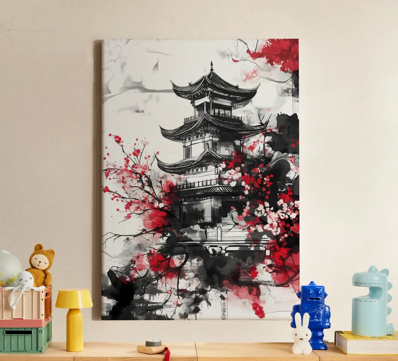 Japanese Cherry Pagoda canvas by Rebecca Clark Wyrick